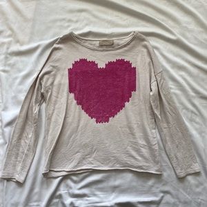 Zara Long Sleeve Shirt with Pink Heart Graphic